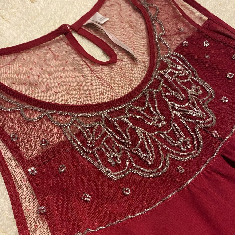 L | Embellished Red Mesh Tunic